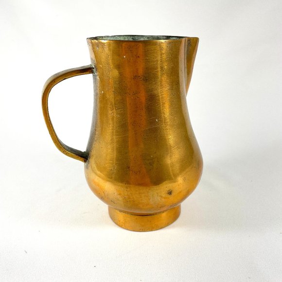 RARE, Asian, Antique Solid Copper Wide-Mouth Pitcher With Copper Handle.